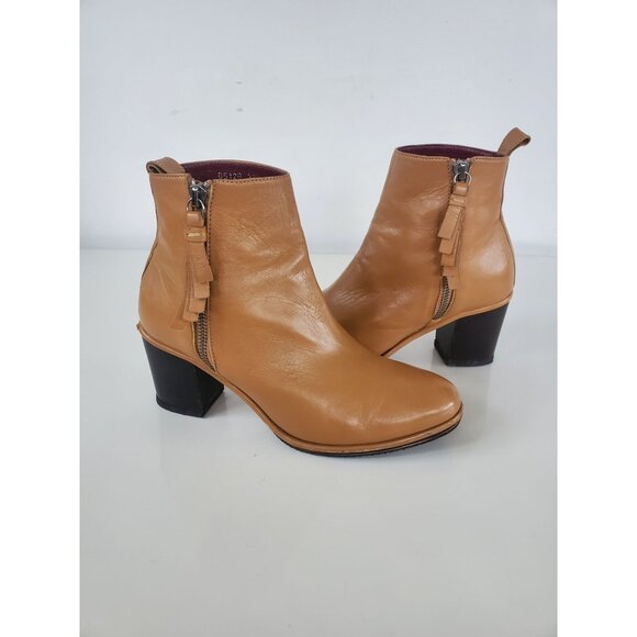 Opening Ceremony Leather Ankle Boots Caramel Brown Bootie Size 37.5 US 6.5 Shoes - Picture 1 of 15